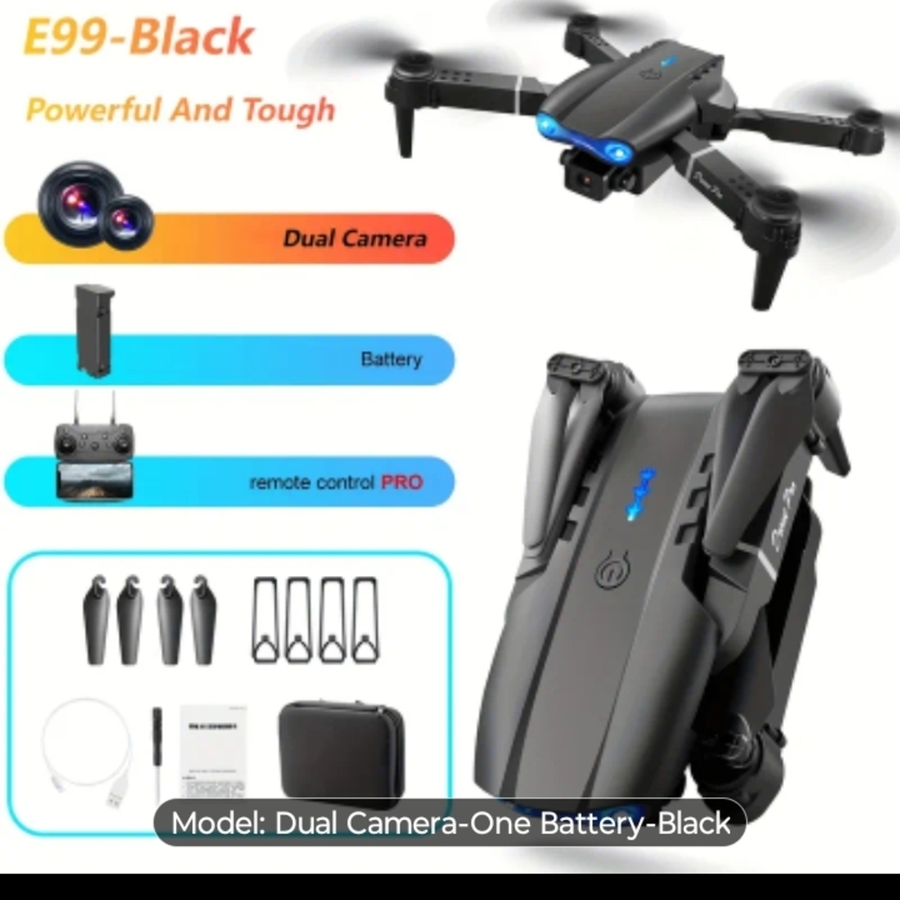 Sleek Black Drone with Dual Cameras‎